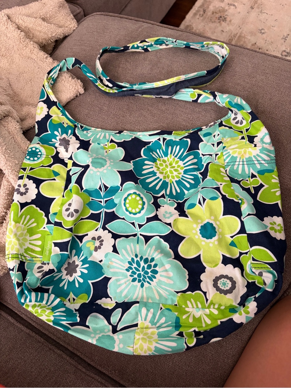 thirty-one Navy Floral Hobo with Teal & Lime Accents